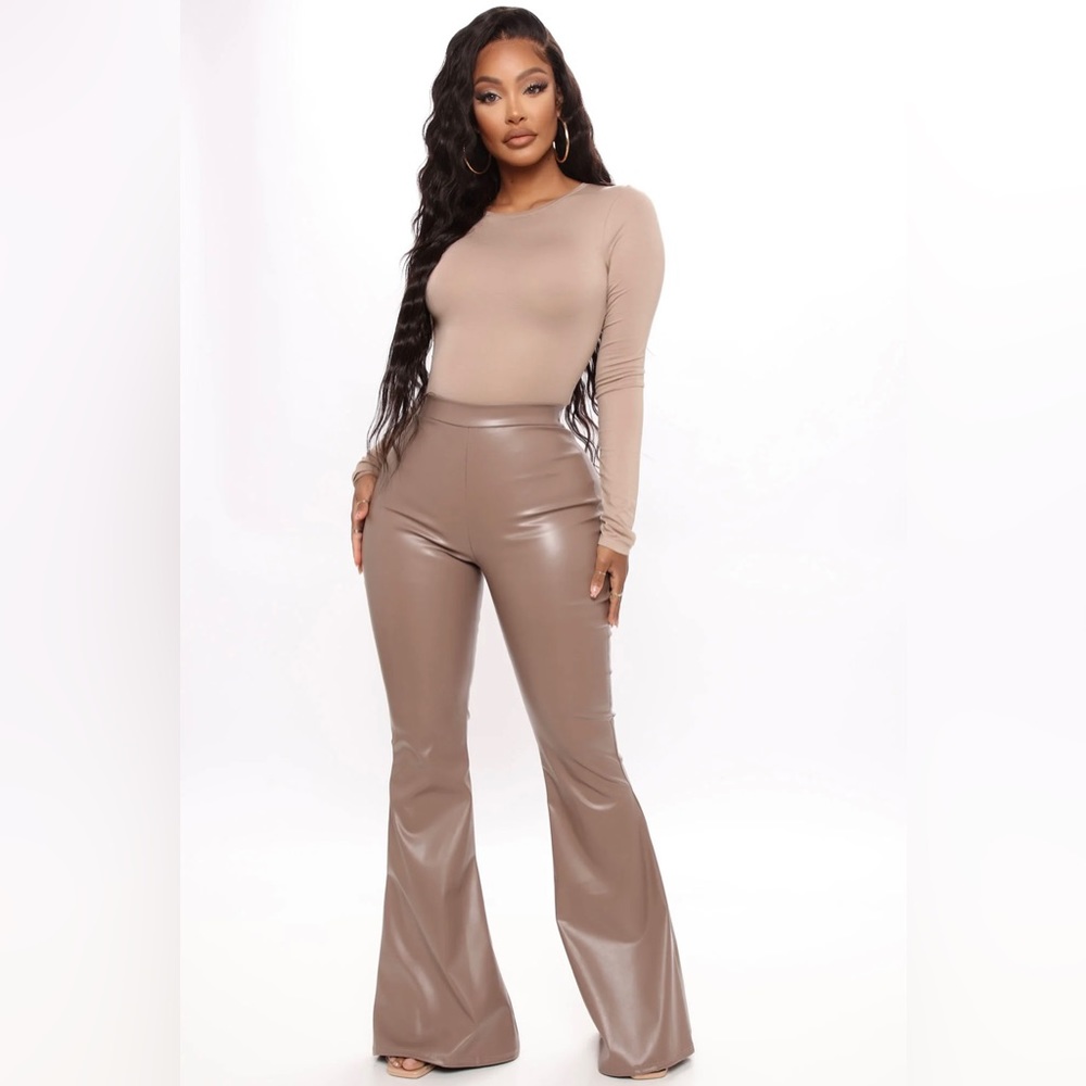 Sassy Faux Leather Flare Pant (No splits at bottom)